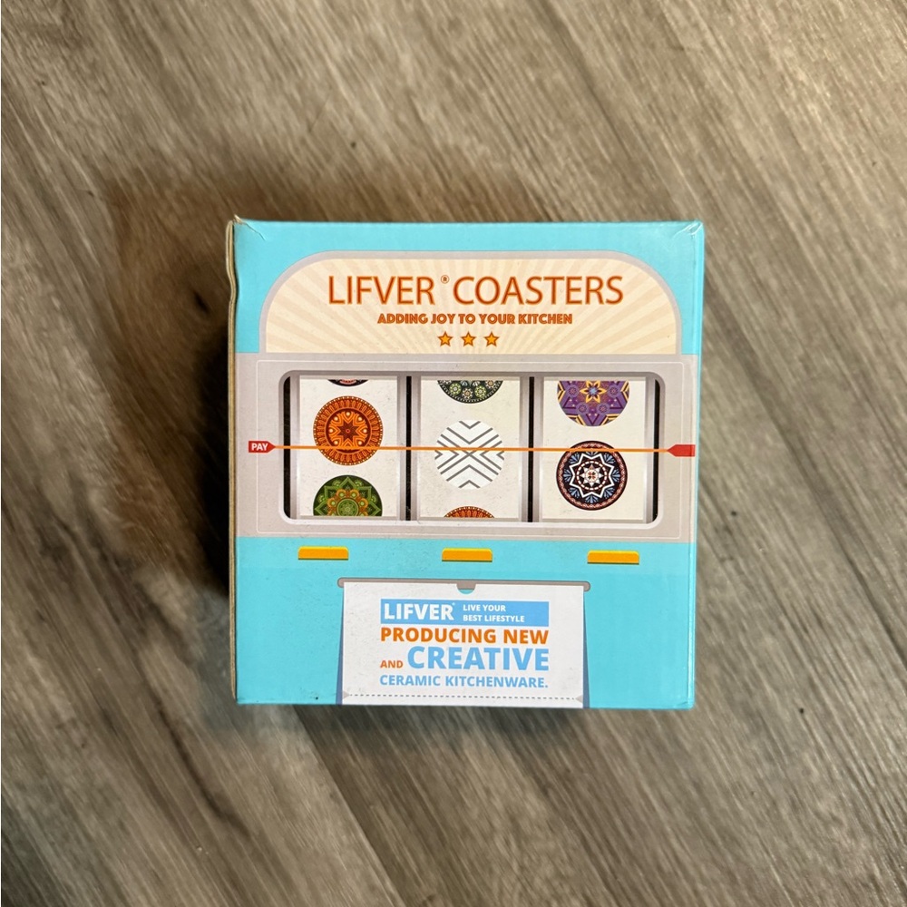 NWT - Lifver Coasters Set Of 6. Striped Pattern Disc Design.